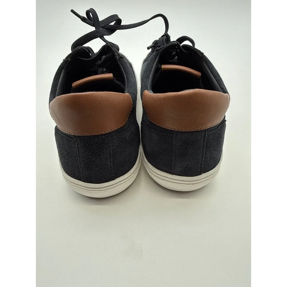 Vince Mens Suede Low Top Sneakers Navy Blue Brown Leather Trim Lace Up Shoes